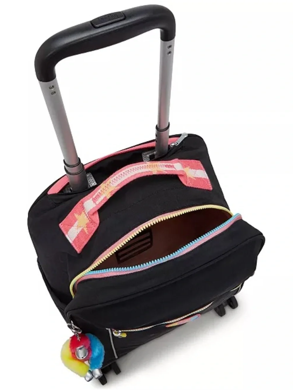 Kipling❤️🔥 Mese Rolling Backpack Black Rolling Suitcase Rainbow Zipper Accents